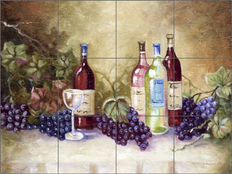 Wine Bottles I by Wanta Davenport Ceramic Tile Mural POV-WDA006