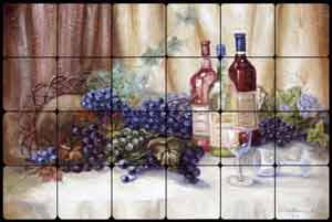 Davenport Wine Grapes Tumbled Marble Tile Mural 24" x 16" - POV-WDA007