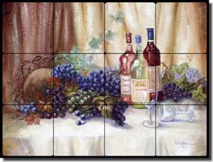 Davenport Wine Grapes Tumbled Marble Tile Mural 16" x 12" - POV-WDA007