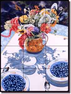 Wright Fruit Kitchen Still Life Tumbled Marble Tile Mural 18" x 24"