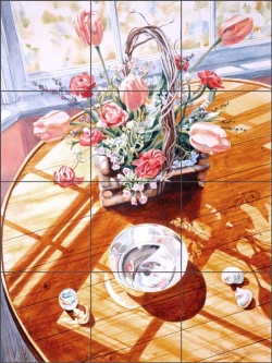Tulip Bouquet with Bowl by William C. Wright Ceramic Tile Mural - POV-WWA010