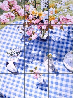 Under the Cherry and Daffodils by William C. Wright Ceramic Tile Mural - POV-WWA011