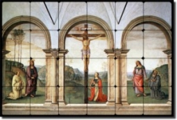 The Pazzi Crucifixion by Pietro Perugino - Religious Tumbled Marble Tile Mural 16" x 24" Kitchen Sho