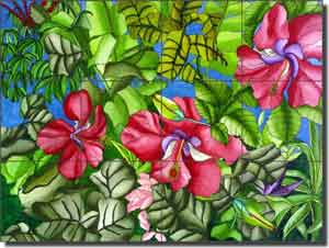Daniels Hibiscus Floral Glass Tile Mural 24" x 18" - RD003