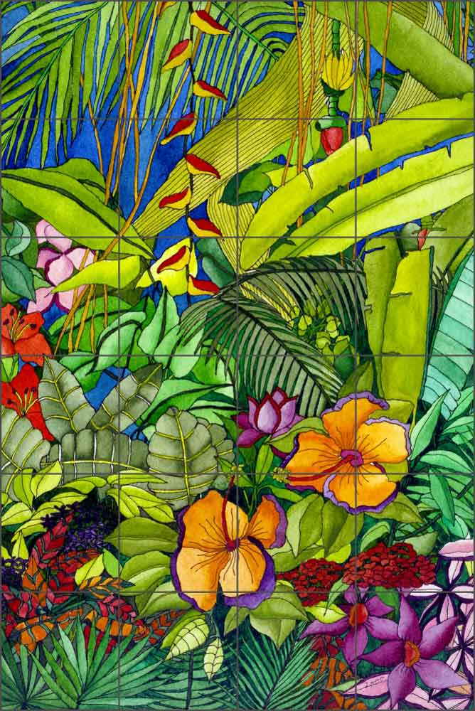 Daniels Tropical Floral Glass Tile Mural 24" x 36" - RD005