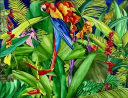 Parrot in the Flower Garden by Ruth Daniels Ceramic Accent & Decor Tile - RD008AT