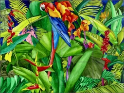 Parrot in the Flower Garden by Ruth Daniels Ceramic Tile Mural RD008