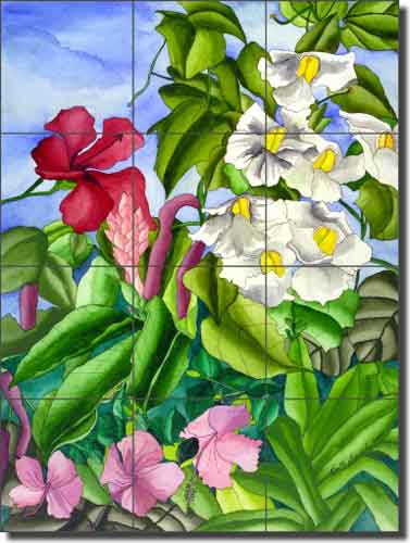 Daniels Tropical Floral Ceramic Tile Mural - RD010