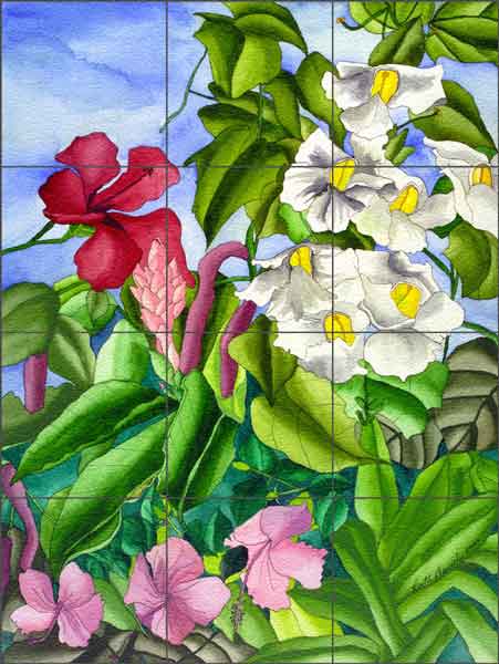 Daniels Tropical Floral Glass Tile Mural - RD010