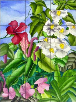 Daniels Tropical Floral Glass Tile Mural - RD010