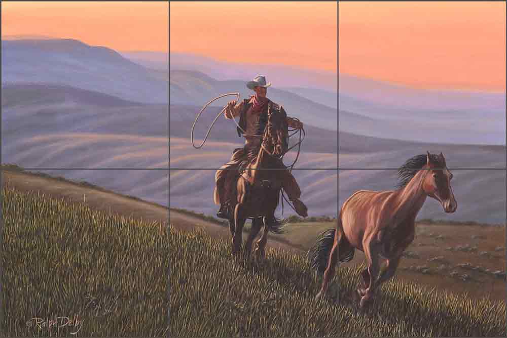 Sundown Rider by Ralph Delby Ceramic Tile Mural RDA002