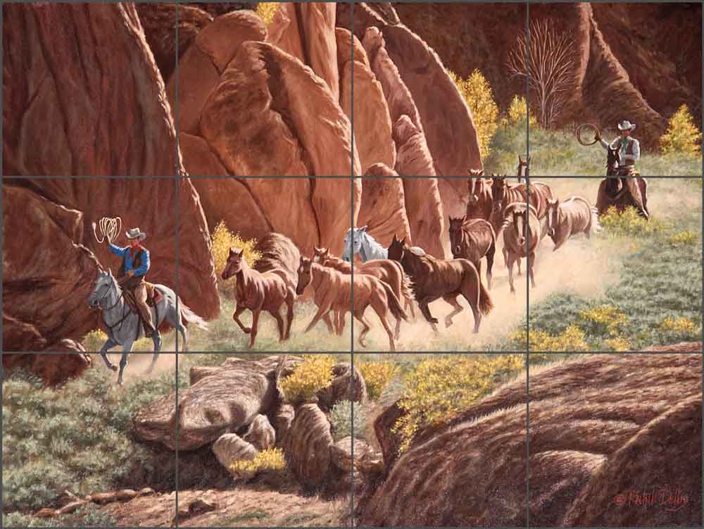 Canyon Herd by Ralph Delby Ceramic Tile Mural RDA004