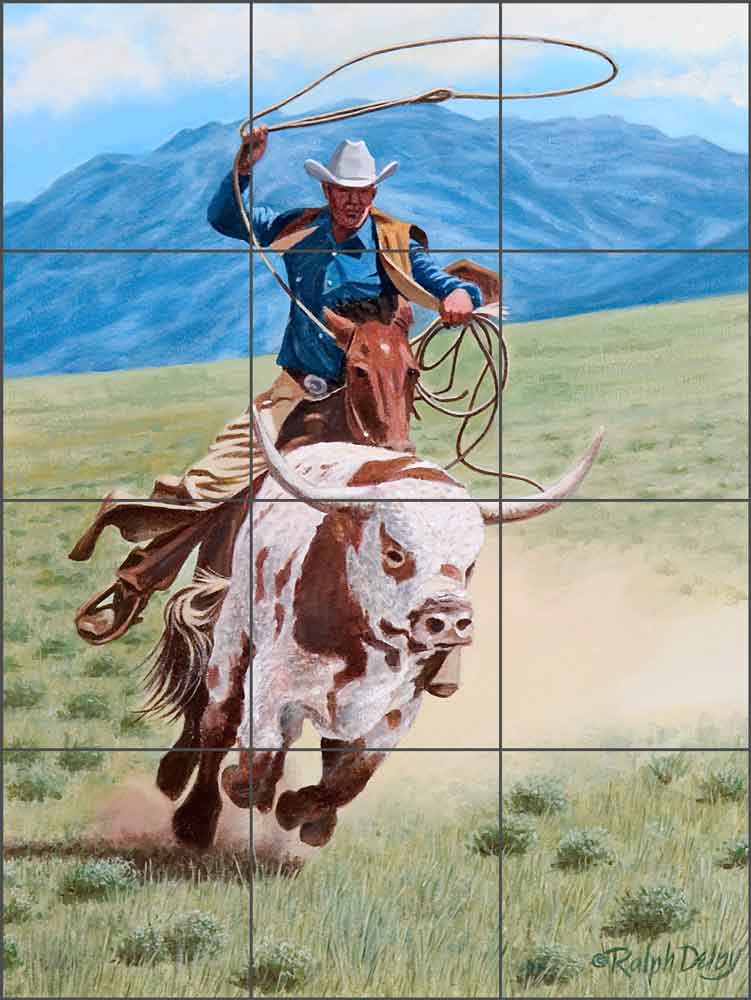 Bull Rider by Ralph Delby Ceramic Tile Mural - RDA015