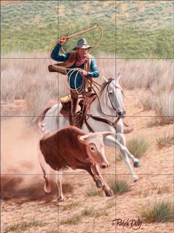 Steer Roper by Ralph Delby Ceramic Tile Mural RDA016