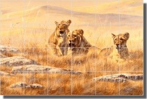 Breakfast Club by Robert Binks - Lion Animal Tumbled Marble Mural 16" x 24" Kitchen Shower Backsplas