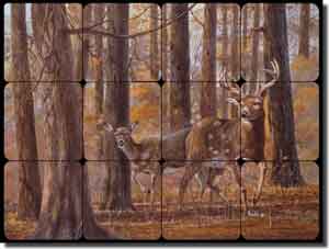 Binks Deer Animals Tumbled Marble Mural 16" x 12" - REB007