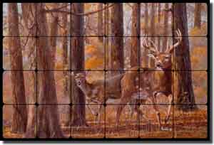 Binks Deer Animals Tumbled Marble Mural 24" x 16" - REB007