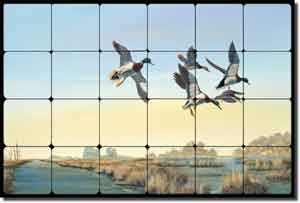 Binks Duck Bird Lodge Art Tumbled Marble Tile Mural 24" x 16" - REB010
