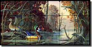 At Home on Mingo Creek by Robert Binks Tumbled Marble Tile Mural 24" x 12" - REB019