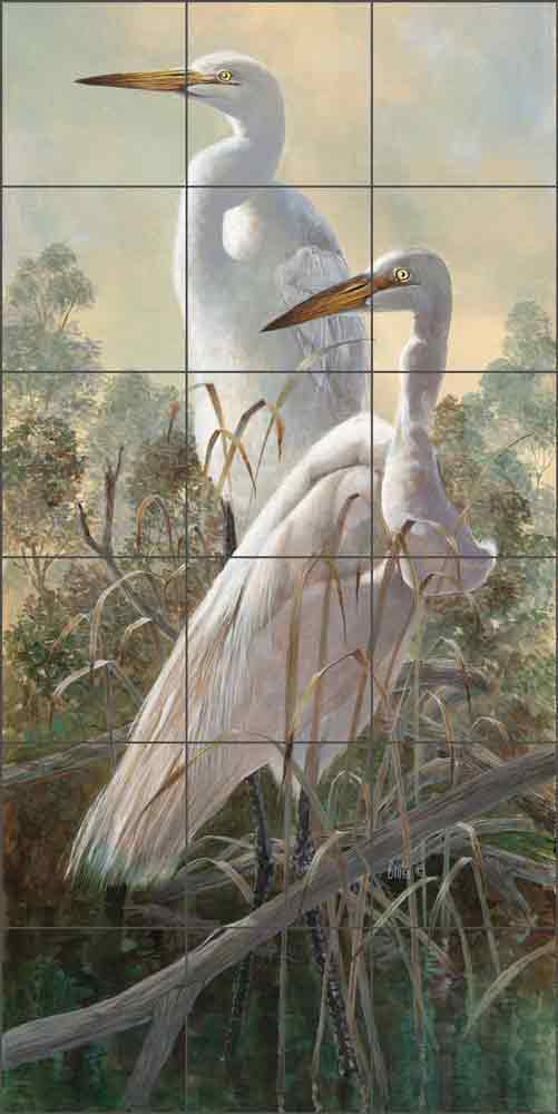Graceful Egrets by Robert E Binks Ceramic Tile Mural REB021