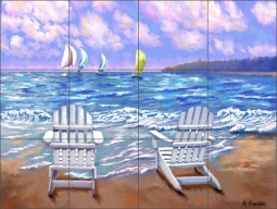 Ceramic Tile Mural Backsplash Walker Beach Chair Seascape Art POV-CWA010 