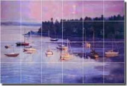 Franklin Nautical Sailboats Ceramic Tile Mural 25.5" x 17" - RFA005