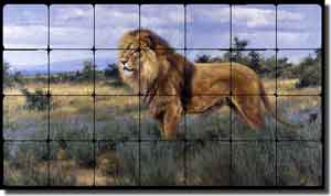 Aldrich Lion Animal Tumbled Marble Tile Mural 28" x 16" - RW-EA002