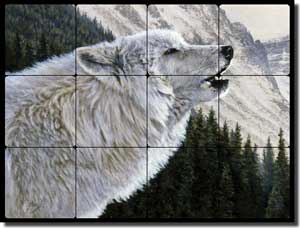 Aldrich Wolf Animal Tumbled Marble Tile Mural 24" x 18" - RW-EA004