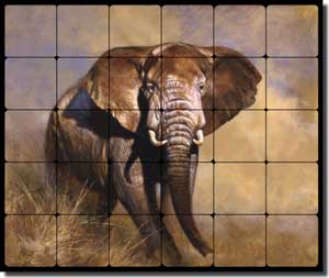Aldrich Elephant Wildlife Tumbled Marble Tile Mural 24" x 20" - RW-EA005