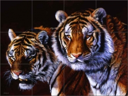 Siberian Tiger Pair by Edward Aldrich Ceramic Tile Mural RW-EA008