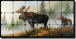 Aldrich Moose Wildlife Tumbled Marble Tile Mural 24" x 12" - RW-EA013