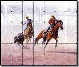Rey Cowboys Rodeo Tumbled Marble Tile Mural 28" x 24" - RW-JRA002