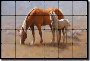 Rey Horses Equine Tumbled Marble Tile Mural 24" x 16" - RW-JRA012