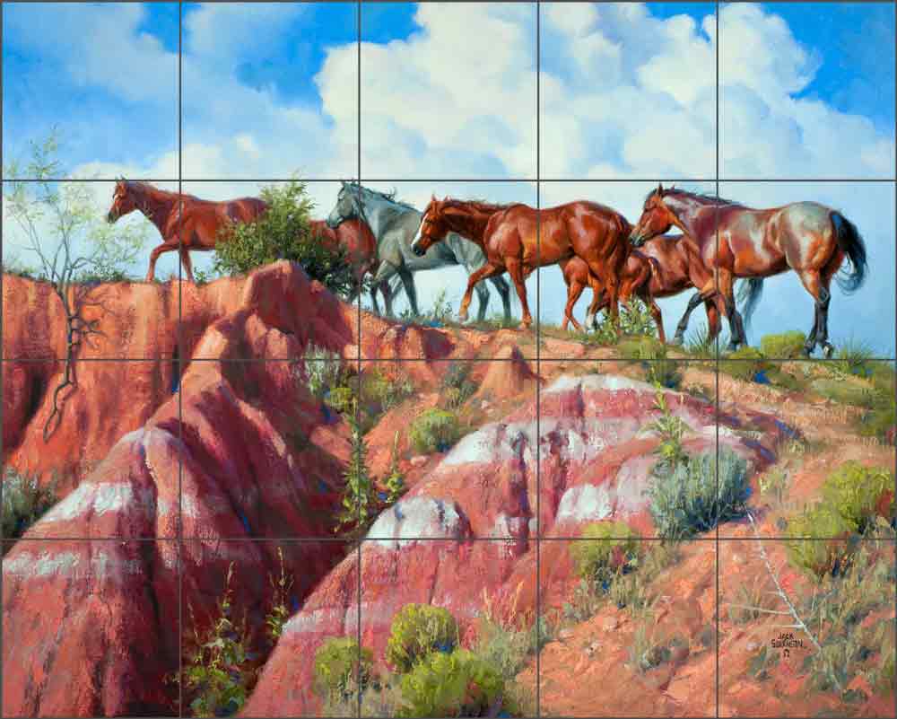 Colored Clay and Quarter Horses by Jack Sorenson Ceramic Tile Mural RW-JS003