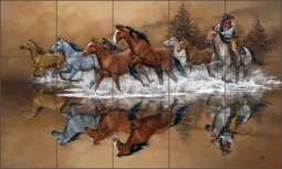 Ceramic Tile Mural Backsplash Ryan Horses Equine Lake Landscape Art EWH-LMR006 