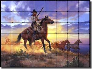 Sorenson Western Cowboy Tumbled Marble Tile Mural 32" x 24" - RW-JS012