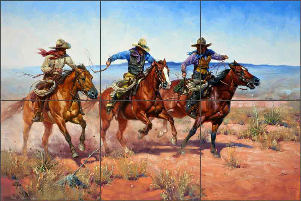 A Run for Their Money by Jack Sorenson Ceramic Tile Mural RW-JS013