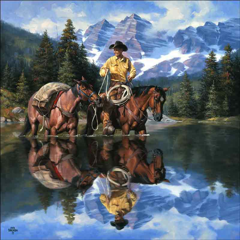 Ceramic Tile Mural Backsplash Sorenson Western Cowboy Horse Art RW-JS026 