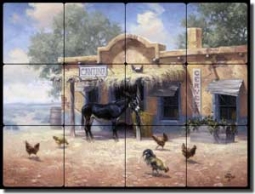 Sorenson Southwest Roosters Tumbled Marble Tile Mural 24" x 18" - RW-JS029