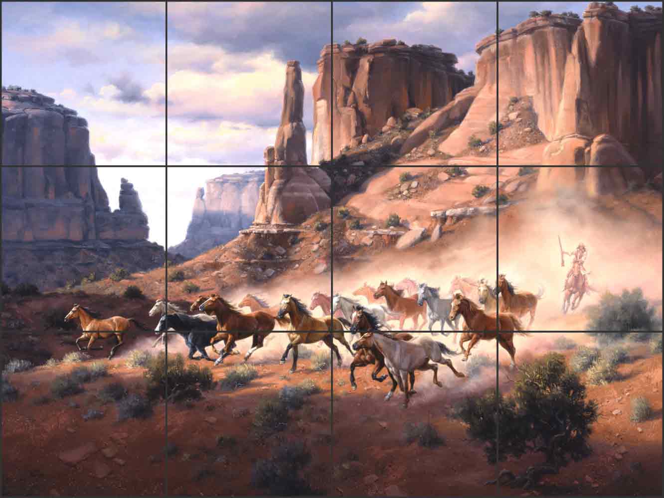 Sandstone and Stolen Horses by Jack Sorenson Ceramic Tile Mural - RW-JS037