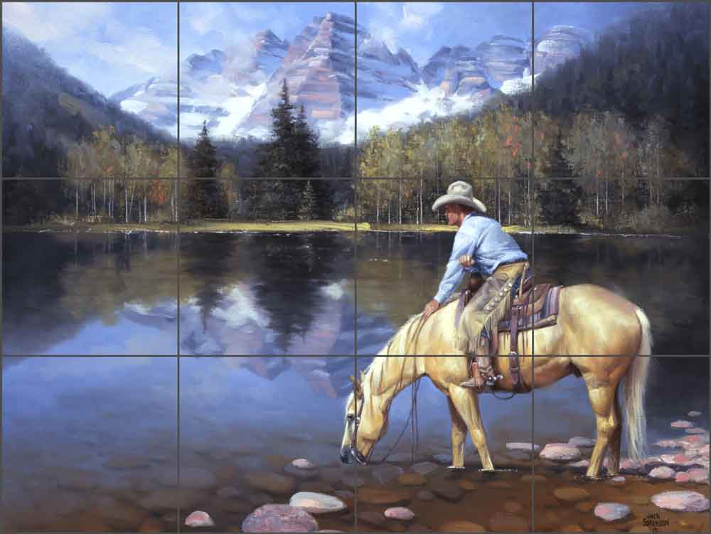 Colorado Cowboy by Jack Sorenson Travertine Stone Tile Mural - RW-JS042