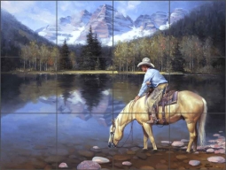 Colorado Cowboy by Jack Sorenson Travertine Stone Tile Mural - RW-JS042