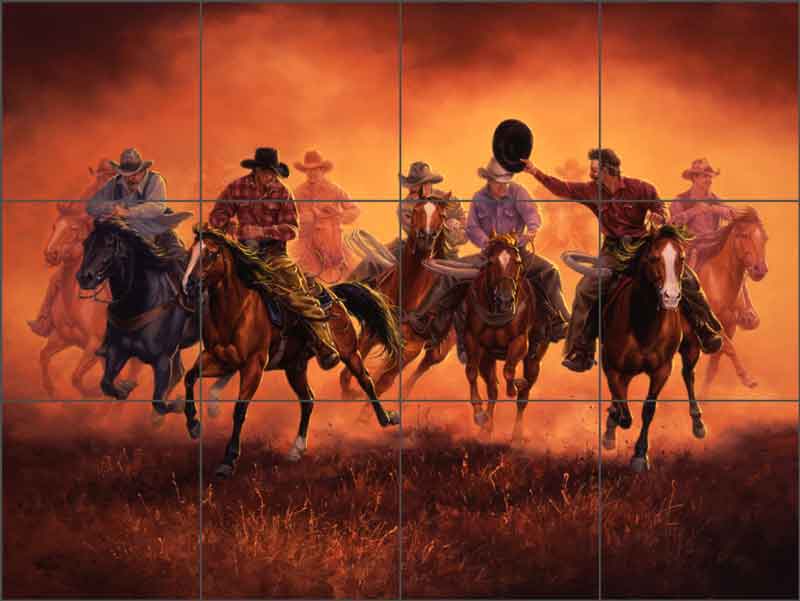 Kickin Up Dust by Jack Sorenson Ceramic Tile Mural RW-JS044: Artwork On ...