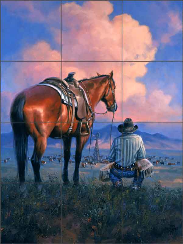 Western Tile Backsplash Jack Sorenson Cowboy Art Ceramic Mural RW-JRA007 