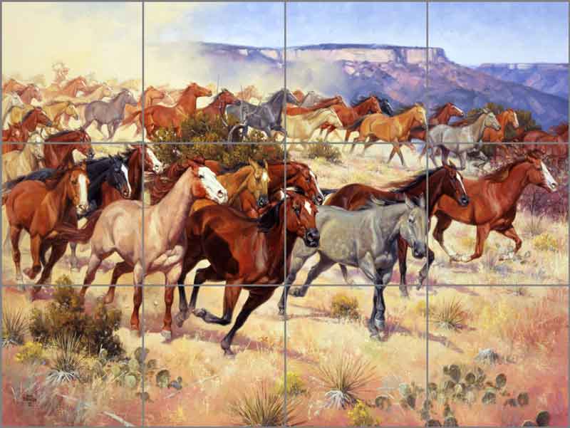 Thundering Hooves and a Cloud of Dust by Jack Sorenson Ceramic Tile Mural RW-JS051