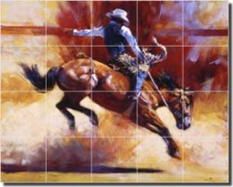 Chapman Cowboy Rodeo Ceramic Tile Mural 21.25" x 17" - RW-JTC011