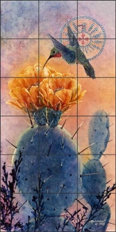 Hedgehog and Hummer by Kathy Morrow Ceramic Tile Mural - RW-KM010