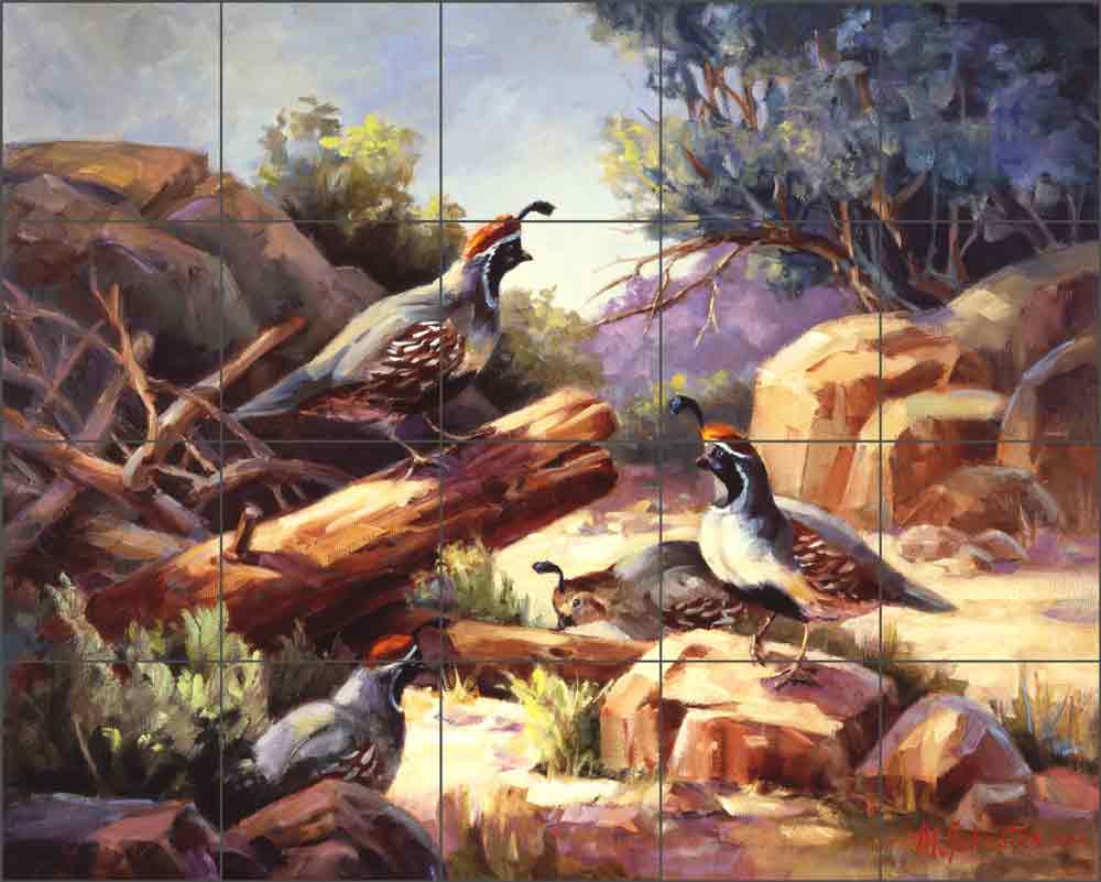 Desert Mountain Quail by Maxine Johnston Ceramic Tile Mural RW-MJA005