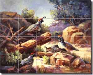Johnston Southwest Quail Landscape Glass Tile Mural 30" x 24" - RW-MJA005