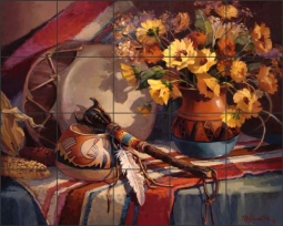 Indian Dance Rattle by Maxine Johnston Ceramic Tile Mural RW-MJA007